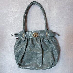 Michael Rome Genuine Italian Leather Shoulder Bag Croc Embossed Handbag Blue